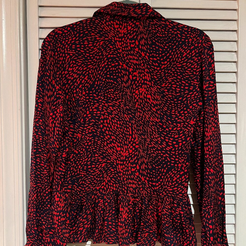Pink Tartan Silk Button Down Shirt, Red and Navy Blue